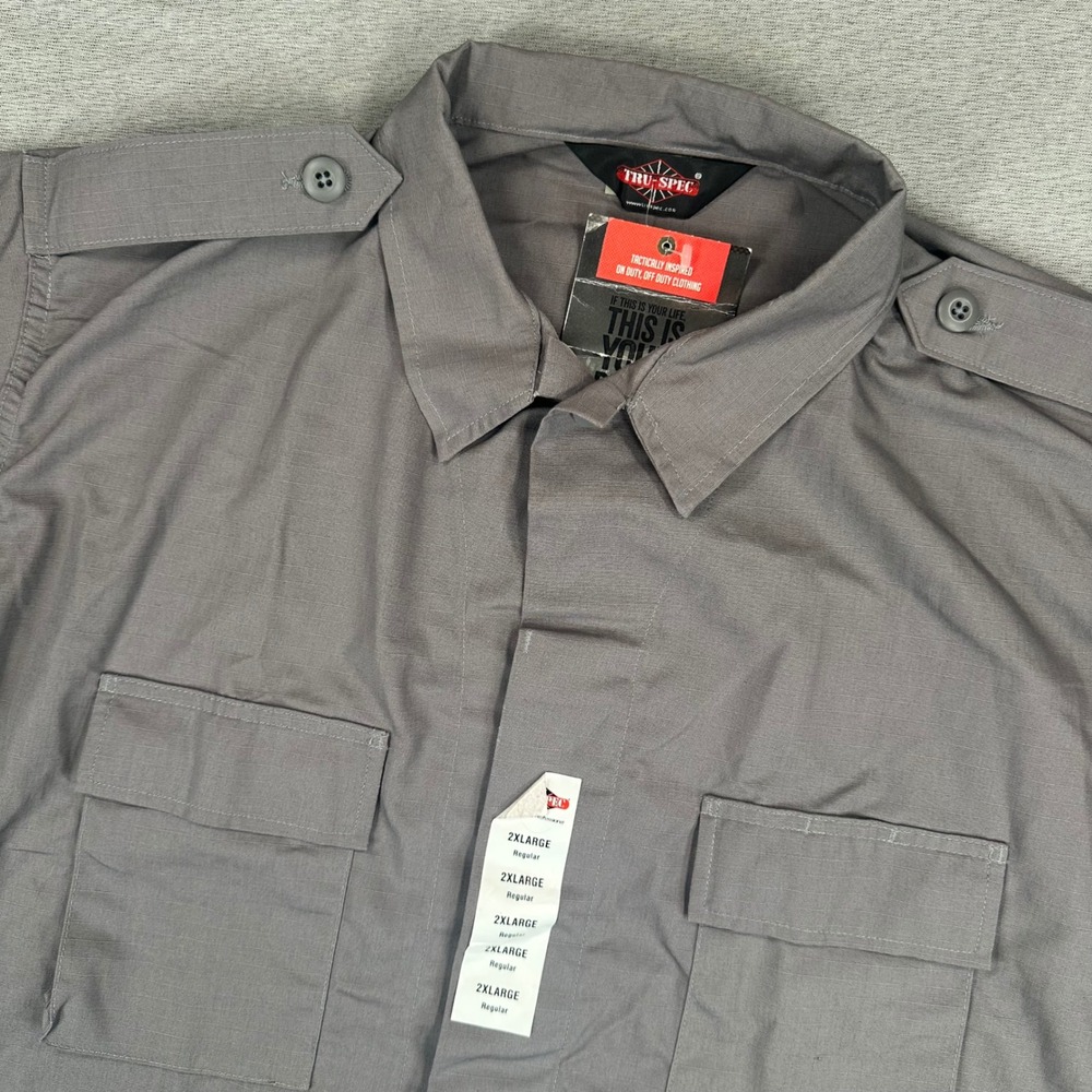 Tru-Spec Tactical Shirt Mens 2XL Grey Ripstop Short Sleeve Epaulets NEW